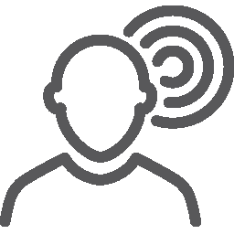 Symbol eines Menschen mit Schallwellen, Icon für Kommunikation und Zuhören.